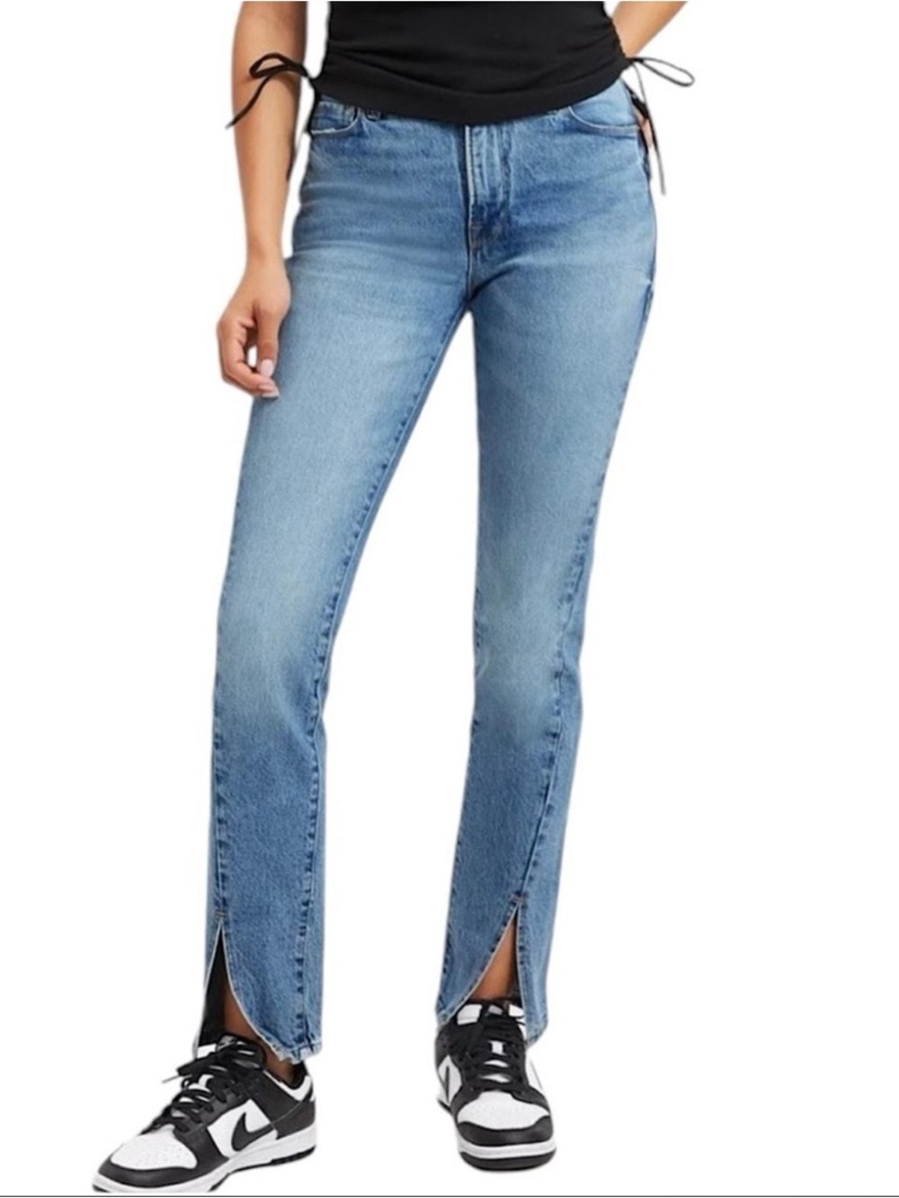 Good American Jeans Good Classic Twisted Slit Straight Jeans Split Hem 6 / 28